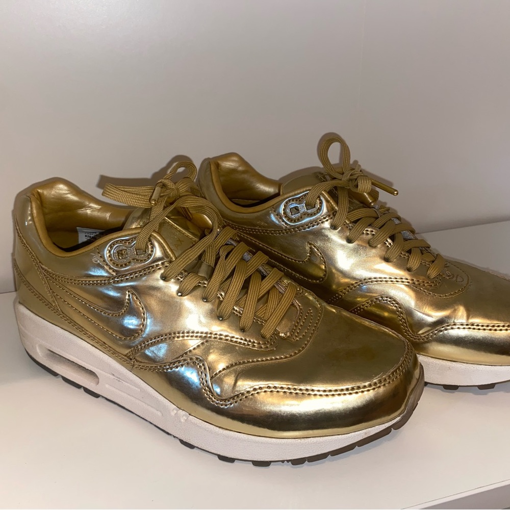 Nike Women Air Max 1 ID Premium Liquid Gold -White SZ 7